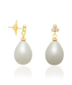 GOLD EARRING WITH PEARL AND ZIRCONIA