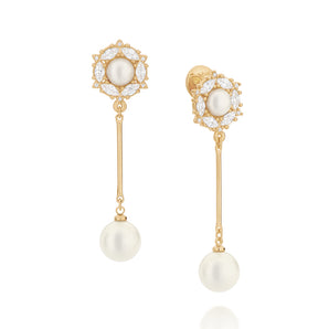 GOLD EARRING WITH PEARL AND ZIRCONIA