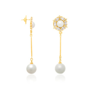GOLD EARRING WITH PEARL AND ZIRCONIA