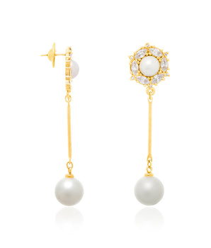 GOLD EARRING WITH PEARL AND ZIRCONIA
