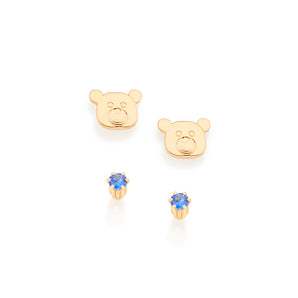 GOLD TEDDY BEAR FACE EARRING KIT IN BLUE