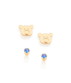 GOLD TEDDY BEAR FACE EARRING KIT IN BLUE