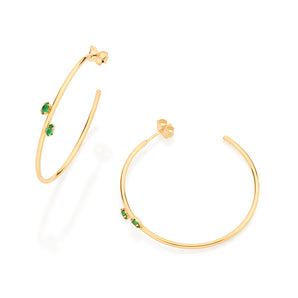 GOLD GREEN STONES HOOP EARRINGS