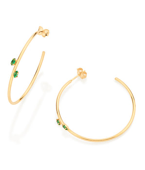 GOLD GREEN STONES HOOP EARRINGS