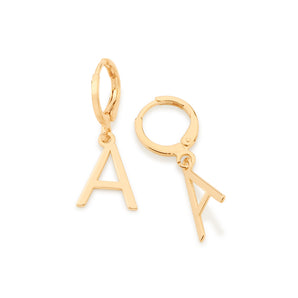 GOLD LETTER HUGGIE EARRINGS