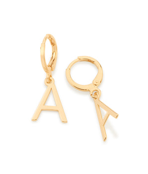 GOLD LETTER HUGGIE EARRINGS