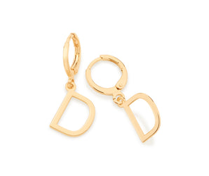 GOLD LETTER HUGGIE EARRINGS