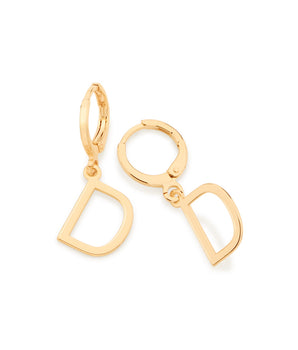 GOLD LETTER HUGGIE EARRINGS
