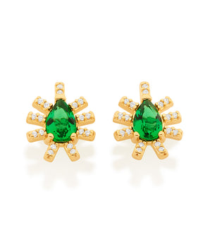 GOLD TRADITIONAL ROYALTY STUD EARRING IN GREEN