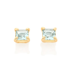 GOLD SQUARE STONE STUD EARRINGS IN LIGHT BLUE