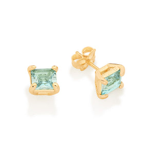 GOLD SQUARE STONE STUD EARRINGS IN LIGHT BLUE