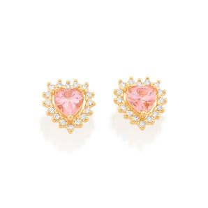 GOLD ROYAL HEART STUD EARRINGS IN LIGHT PINK