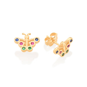 GOLD COLORFUL BUTTERFLY STUD EARRING