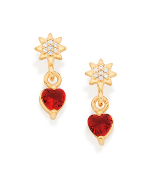 GOLD RED HEART DANGLY EARRING