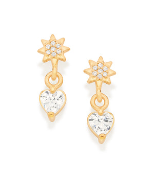 GOLD WHITE HEART DANGLY EARRING