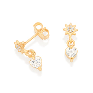 GOLD WHITE HEART DANGLY EARRING