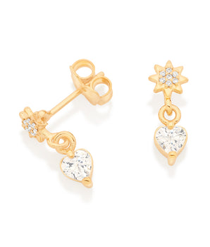 GOLD WHITE HEART DANGLY EARRING