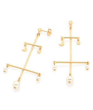GOLD PEARL CHANDELIER EARRINGS