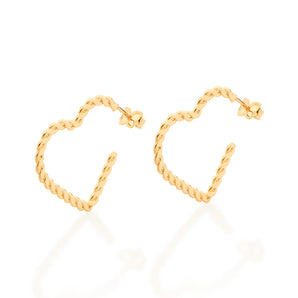GOLD ROPE HEART MEDIUM HOOP EARRINGS