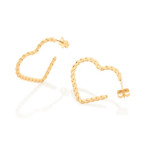 GOLD ROPE HEART MEDIUM HOOP EARRINGS