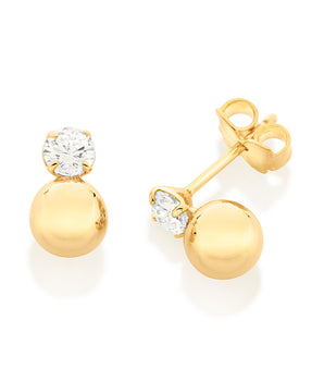 GOLD POINT OF LIGHT AND SPHERE STUD EARRINGS