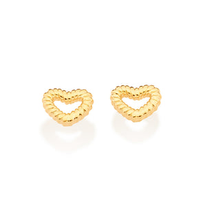 GOLD TEXTURED HOLLOW HEART STUD EARRINGS