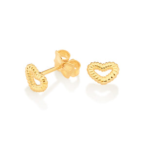 GOLD TEXTURED HOLLOW HEART STUD EARRINGS