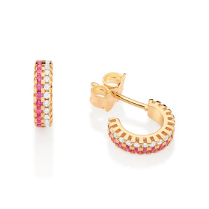 GOLD PINK AND WHITE STUDDED HUGGIE EARRINGS