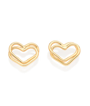 GOLD DOUBLE HEART HOLLOW STUD EARRINGS