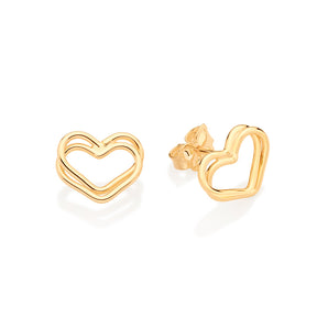 GOLD DOUBLE HEART HOLLOW STUD EARRINGS