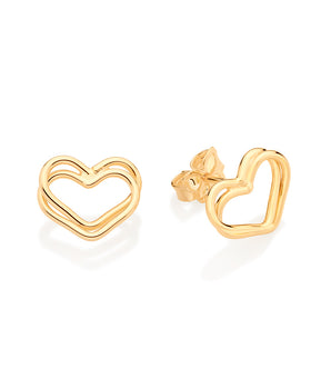 GOLD DOUBLE HEART HOLLOW STUD EARRINGS