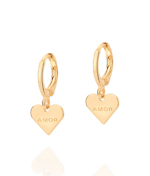 GOLD HEART AMOR (LOVE) HUGGIE EARRINGS
