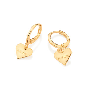 GOLD HEART AMOR (LOVE) HUGGIE EARRINGS