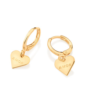 GOLD HEART AMOR (LOVE) HUGGIE EARRINGS