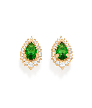 GOLD GREEN DROPLET STUD EARRINGS