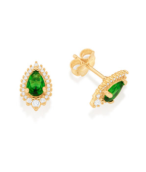 GOLD GREEN DROPLET STUD EARRINGS