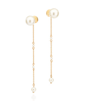 GOLD BIG PEARL DANGLY EARRINGS