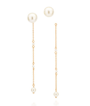 GOLD BIG PEARL DANGLY EARRINGS
