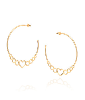 GOLD HEART AND CIRCLE LARGE HOOP EARRINGS