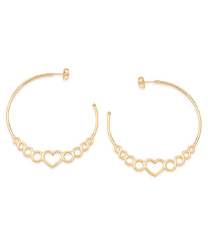 GOLD HEART AND CIRCLE LARGE HOOP EARRINGS