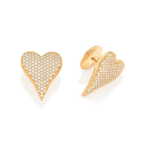 GOLD STONE HEART BUTTON EARRINGS