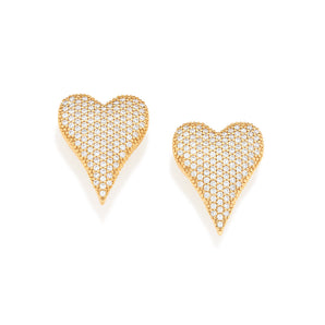 GOLD STONE HEART BUTTON EARRINGS