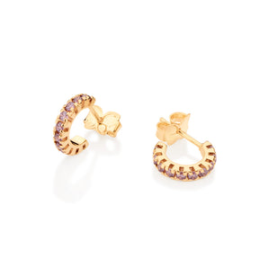 GOLD LILAC STUDDED HUGGIE EARRINGS