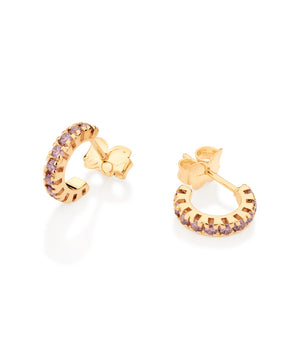 GOLD LILAC STUDDED HUGGIE EARRINGS