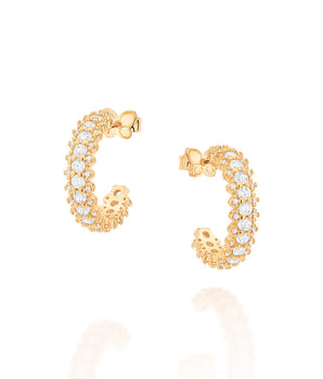 GOLD WHITE FIRE HUGGIE EARRINGS
