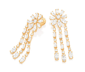 GOLD WEDDING FLOWERS DANGLY EARRINGS