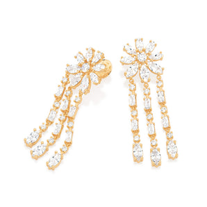 GOLD WEDDING FLOWERS DANGLY EARRINGS