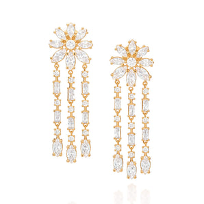 GOLD WEDDING FLOWERS DANGLY EARRINGS
