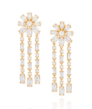 GOLD WEDDING FLOWERS DANGLY EARRINGS
