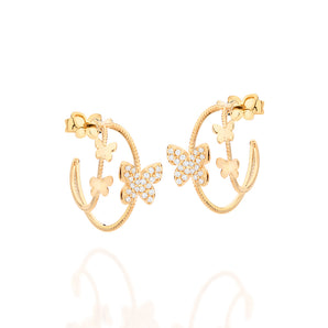 GOLD PLATED BUTTERFLY HUGGIE EARRINGS WITH ZIRCONIAS